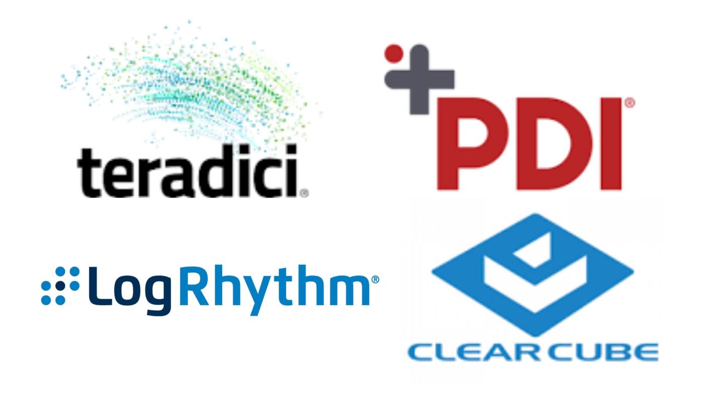 Logos for Teradici PDI Health LogRhythm and Clear Cube